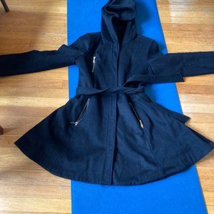 laundry by shelli segal Black Skirted Wool Coat with Hood. Size L